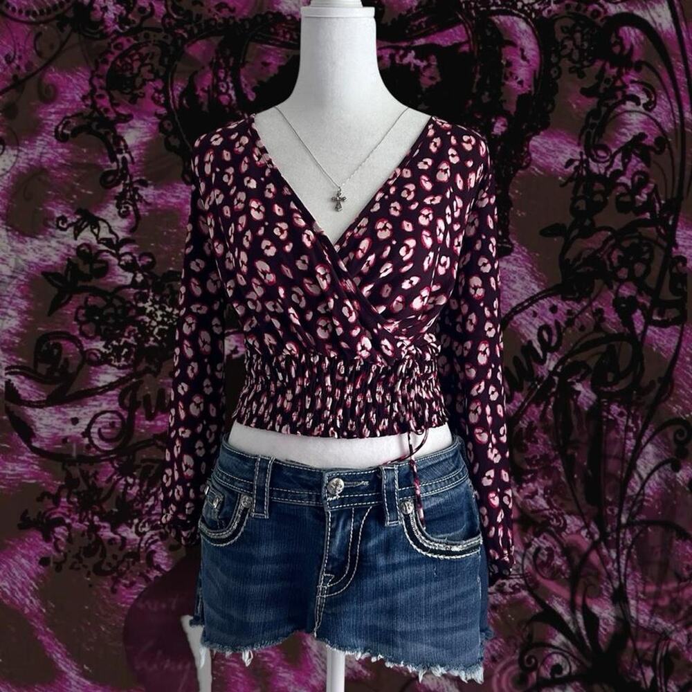 scattered abstract leopard floral print deep v wrap glam top